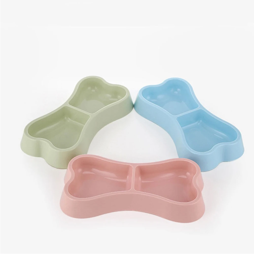 

2021 Dog Feeder Bone Shape Double Pet Bowls Plastic Puppy Feeding Food Dishes Cat Small Dogs Drinking Water Bowl Pets Supplies