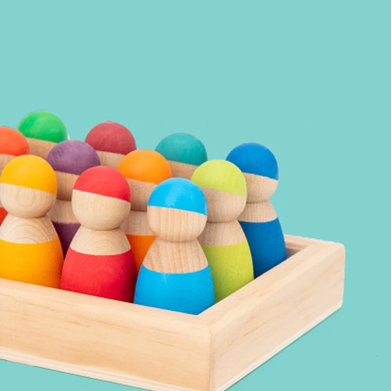 Деревянные радужные блоки Монтессори игрушки 12 друзей колышки для кукол детские