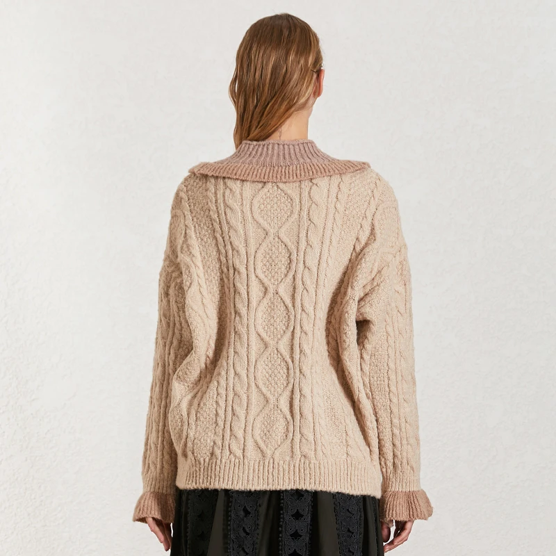 TWOTWINSTYLE Ruffles Patchwork Sweater For Women V Neck Flare Sleeve Cardigans Loose Elegant Sweaters Female Fashion Winter 2020 |