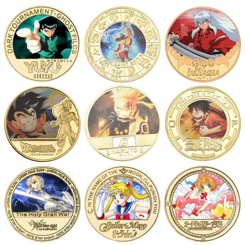 

34 Styles Japan Anime Gold Commemorative Coins Set Collectibles Cartoon Souvenir Challenge Coin Birthday Gifts for Kids Children