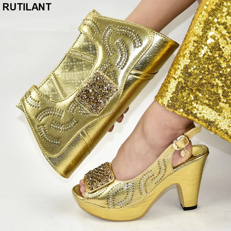 Итальянская женская обувь и сумочки в тон украшенные Стразы комплекты модной