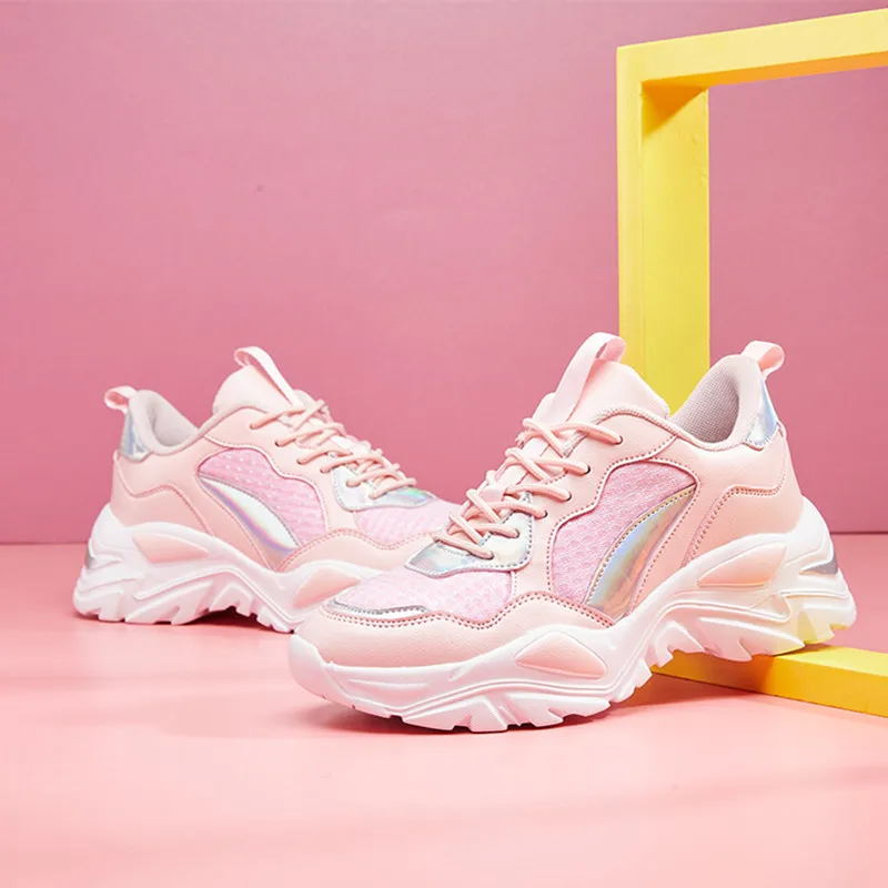 

Women Lace Up Thick Bottom Daddy Shoe Wear-resistant Thick Bottom Round Toe Breathing Sports Shoes Outdoor Non Slip Running Shoe