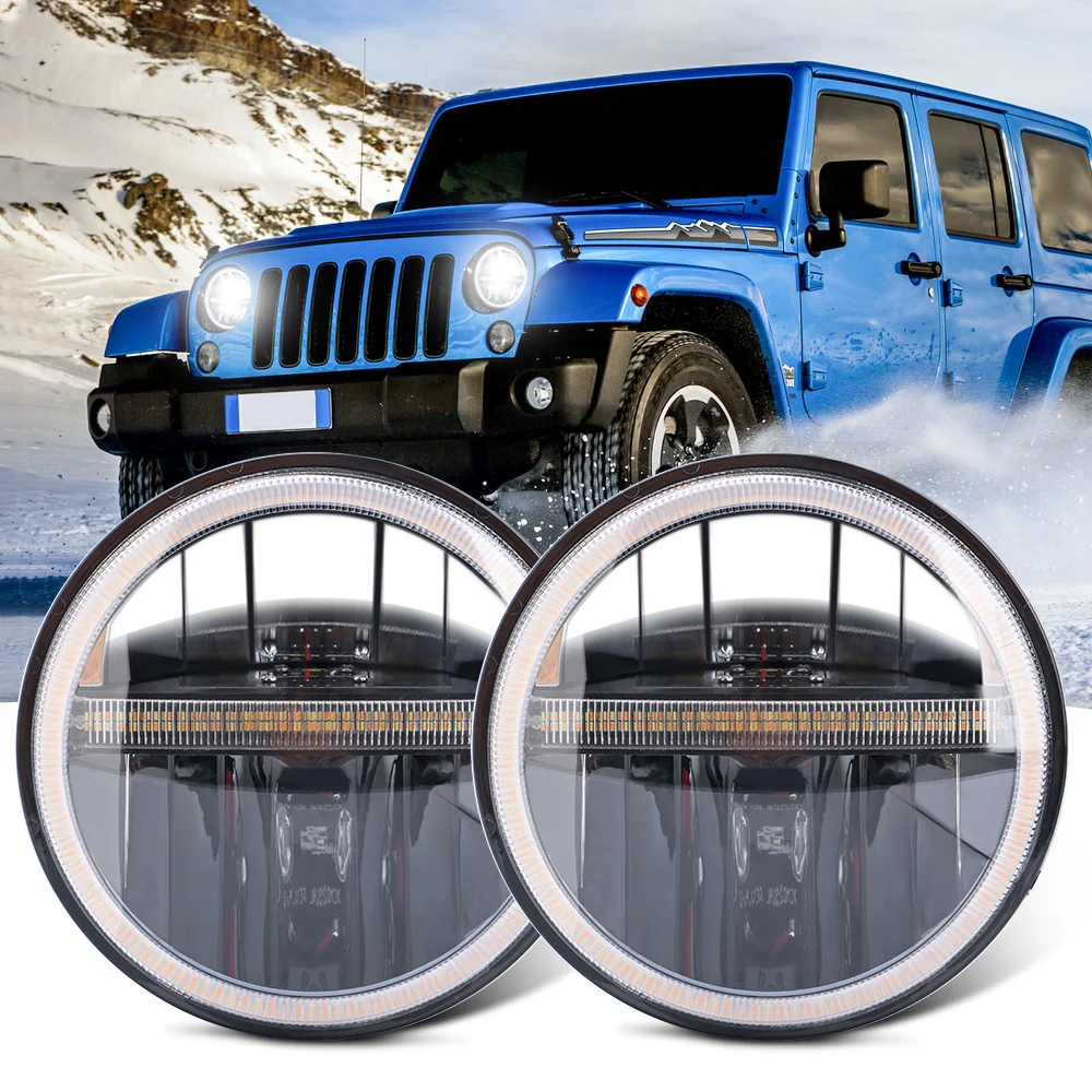 

2X 7 Inch Round Halo Led Headlight DRL Headlamp Led Headlight Hi/Low Beam Light For BMW Lada Niva Jeep Wrangler Off Road Honda