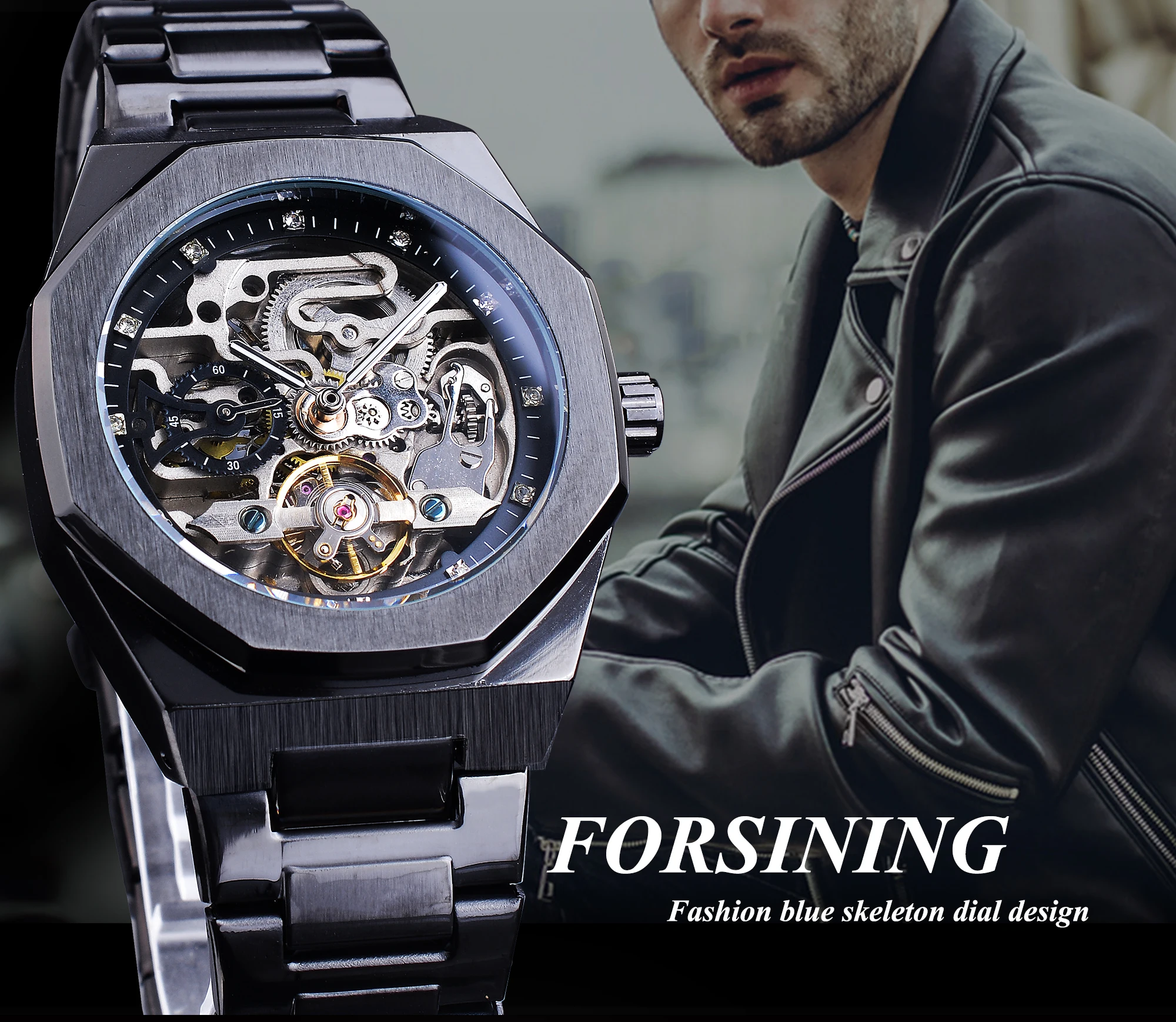 Forsining Tourbillion военные механические скелет стимпанк дизайн мужские