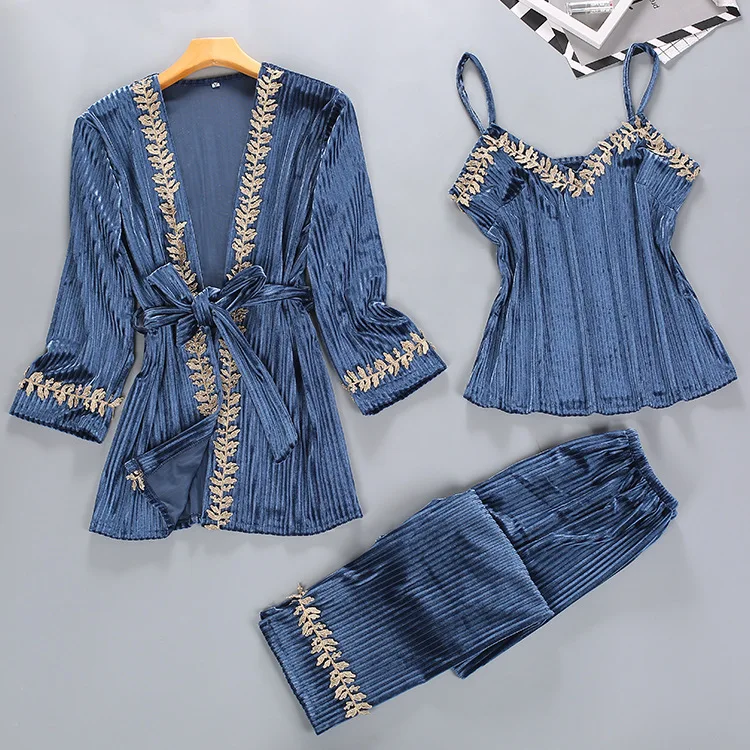 Новый осенне-зимний теплый пижамный комплект из 3 предметов женские сексуальные