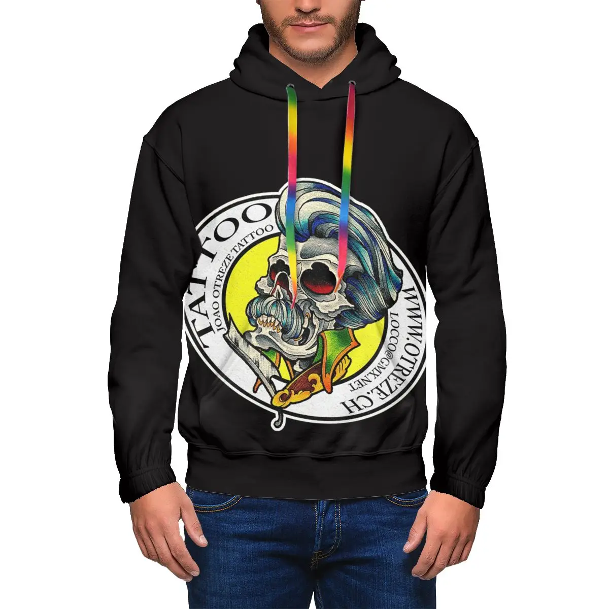 

Tattoo Skull Hoodie Vintage Outdoor Autumn Hoodies Long Length Casual Polyester Pullover Hoodie Mens XL