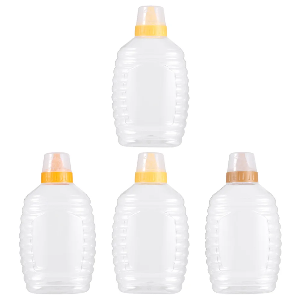

4pcs Transparent Plastic Honey Bottle Food Packaging Bottle Honey Jar With Lid Honey Bottle Jam Container for Home (1000g Capaci