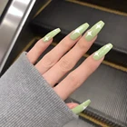 24 шт. светло-зеленые звезды накладные ногти длинные блестящие Кристальные накладные ногти полное покрытие носимые французские Типсы для маникюра