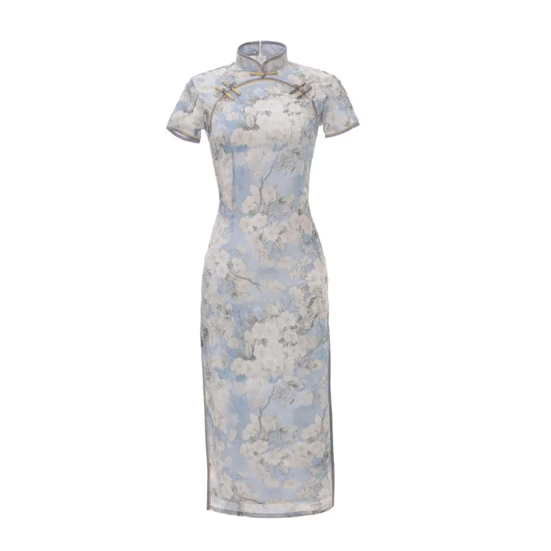 

Spring/summer 2020 new fashion elegant daily slimming slimming temperament improved short-sleeved long Cheongsam dress