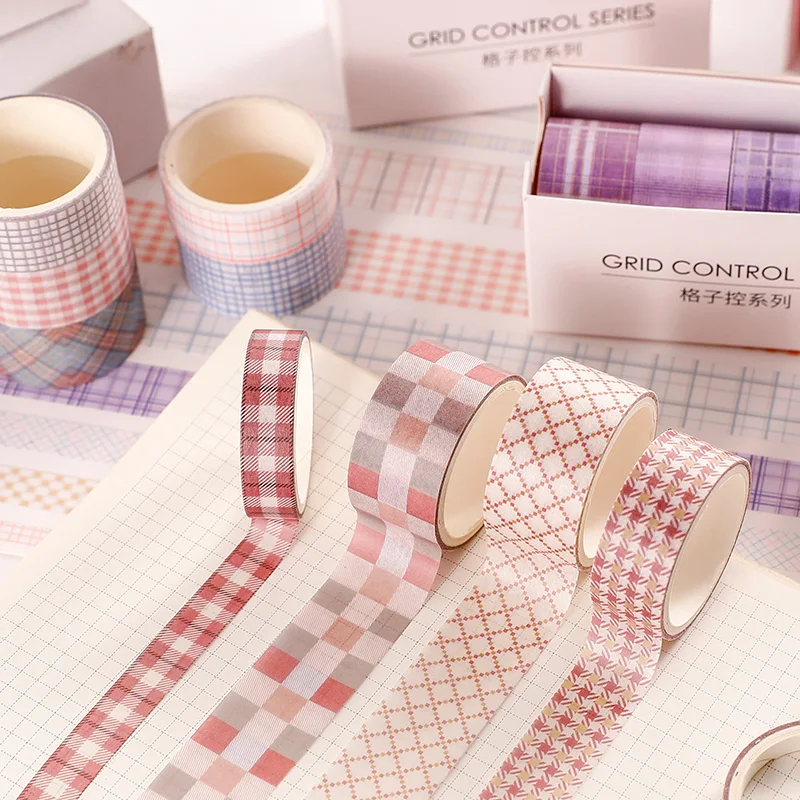 

6pcs/Box Washi Tape Set Plaid Color Simple Japanese Fashion Handbook Material Stationery Sticker