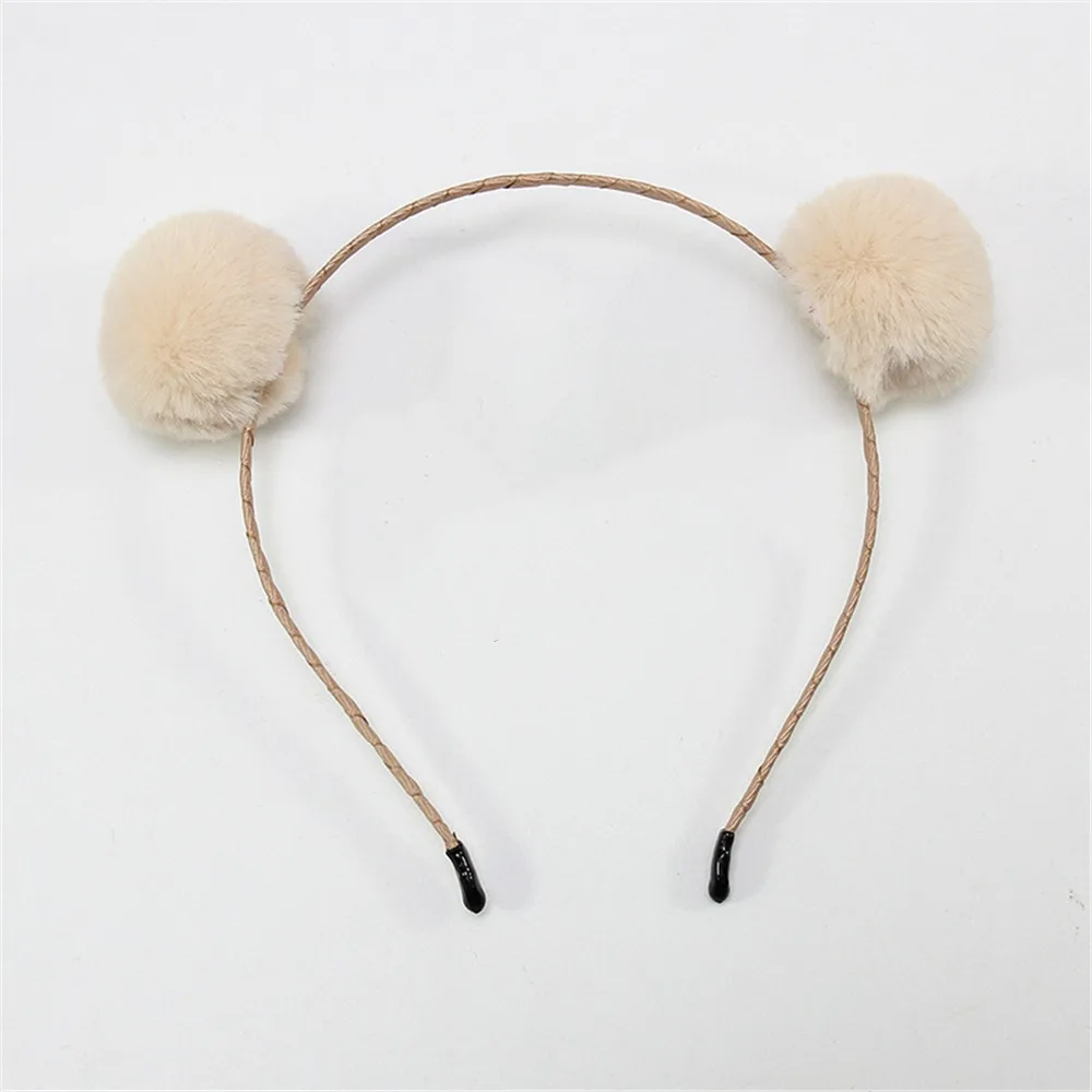 Balls - Beige Сладкий корейский стиль кошачьи уши шарики плюшевый ободок Девушки Женщины Прекрасный ободок для волос обруч для дня рождения использовать аксессуары для волос - Цвет: Balls - Beige