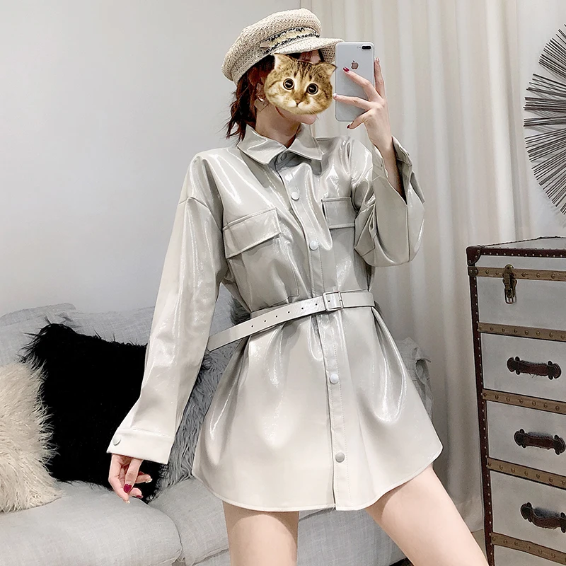 Зимняя женская куртка модная черная из искусственной кожи байкерская уличная