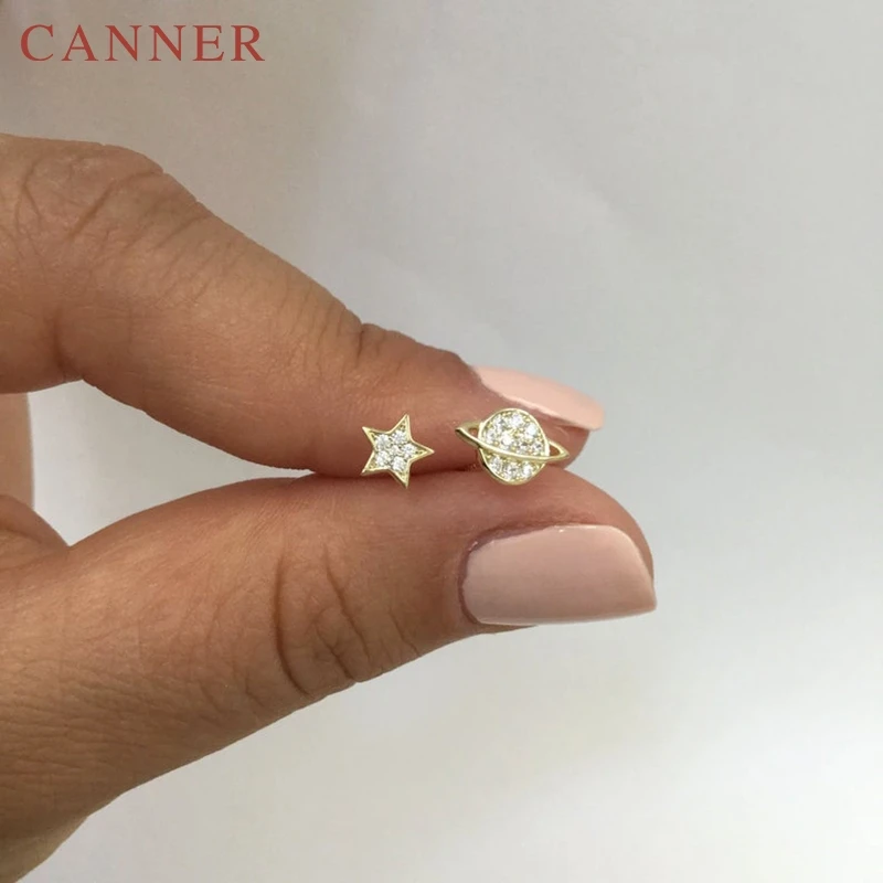 Простые серьги гвоздики в виде звезды луны из стерлингового серебра 925 пробы с