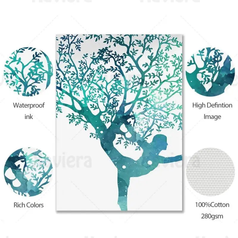 

Abstract Watercolor Painting Yoga Woman Tree Art Poster Canvas Painting Wall Picture Office Interior Decoration Living Room Mura