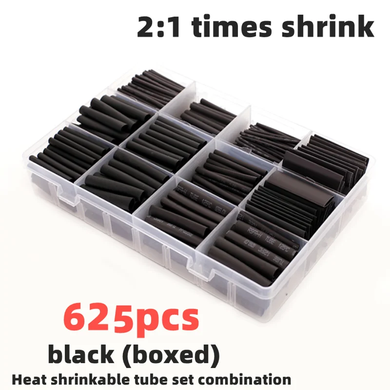 

625ps Black boxed heat shrinktubing 2:1 electronic DIY kit, insulated polyolefin sheathed shrink tubing cables and cables tube