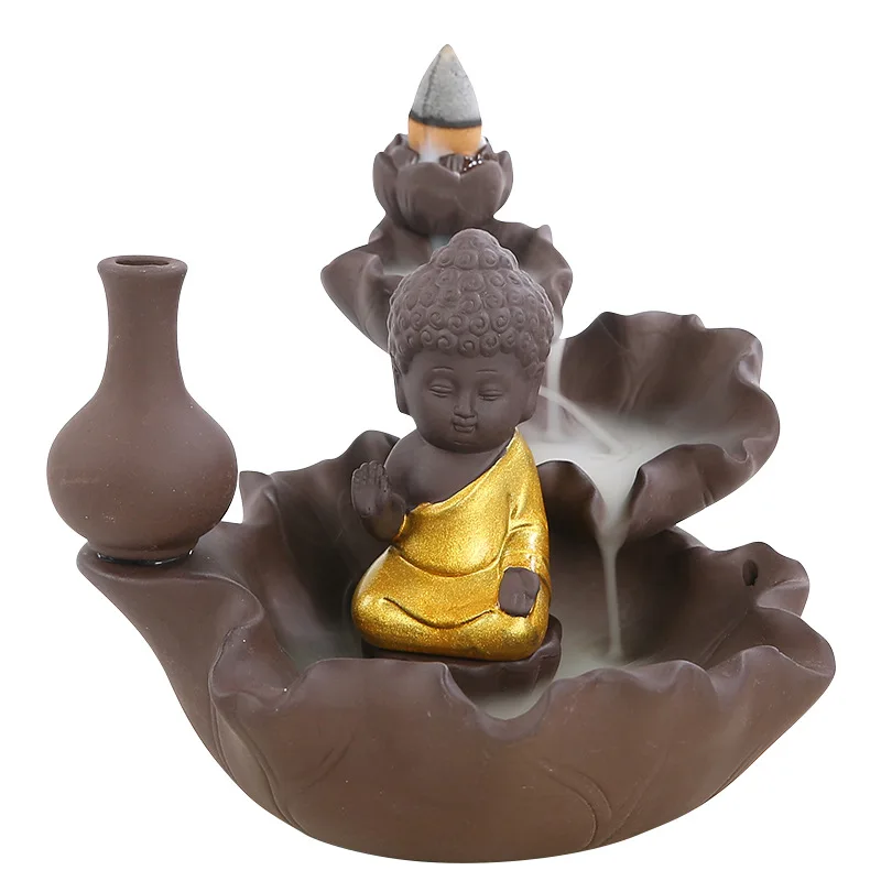 

Purple Sand Zen Small Buddha Lotus Pond Moonlight Incense Burner Home Indoor Antique Joss-Stick Creative Ornaments
