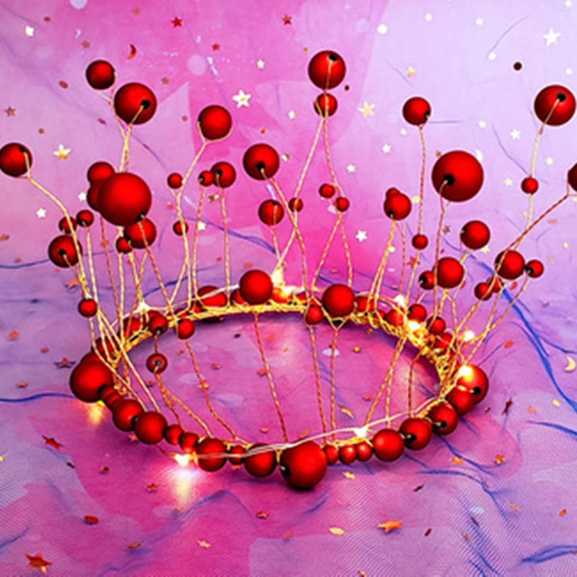 

Light LED Lamp CakeTopper Pearl Princess Crown Cake Topper Happy Birthday Cake Decoration DIY Party Wedding Party Decor Supplies