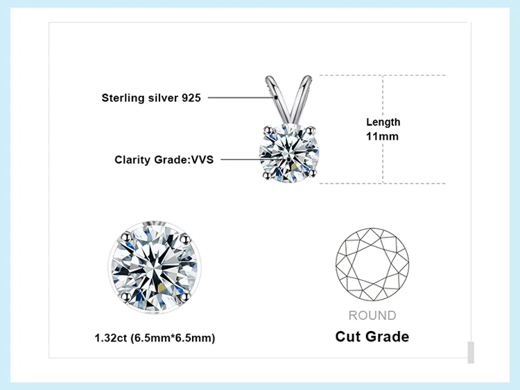 Круглый 1ct CZ ожерелье с одной подвеской 925 Серебряное колье эффектное ожерелье женское серебро 925 ювелирные изделия без цепо