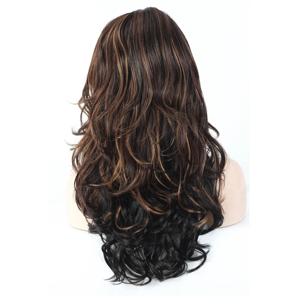 Длинные волнистые синтетические волосы с челкой Модный черный смешанный