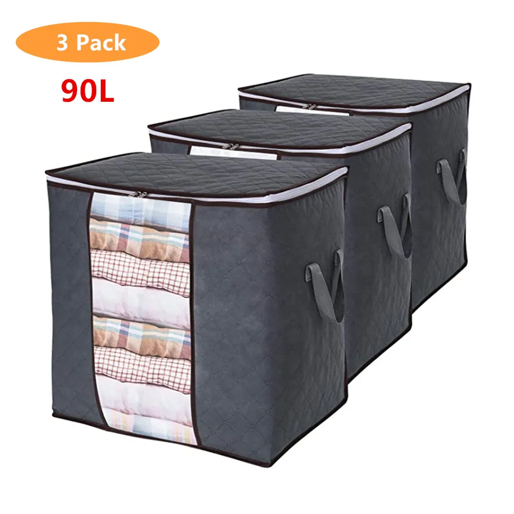 

3pcs/set Clothes Organizer Comforters Blankets Storage Bag with Reinforced Handle Thick Fabric Foldable for Closet and Underbed