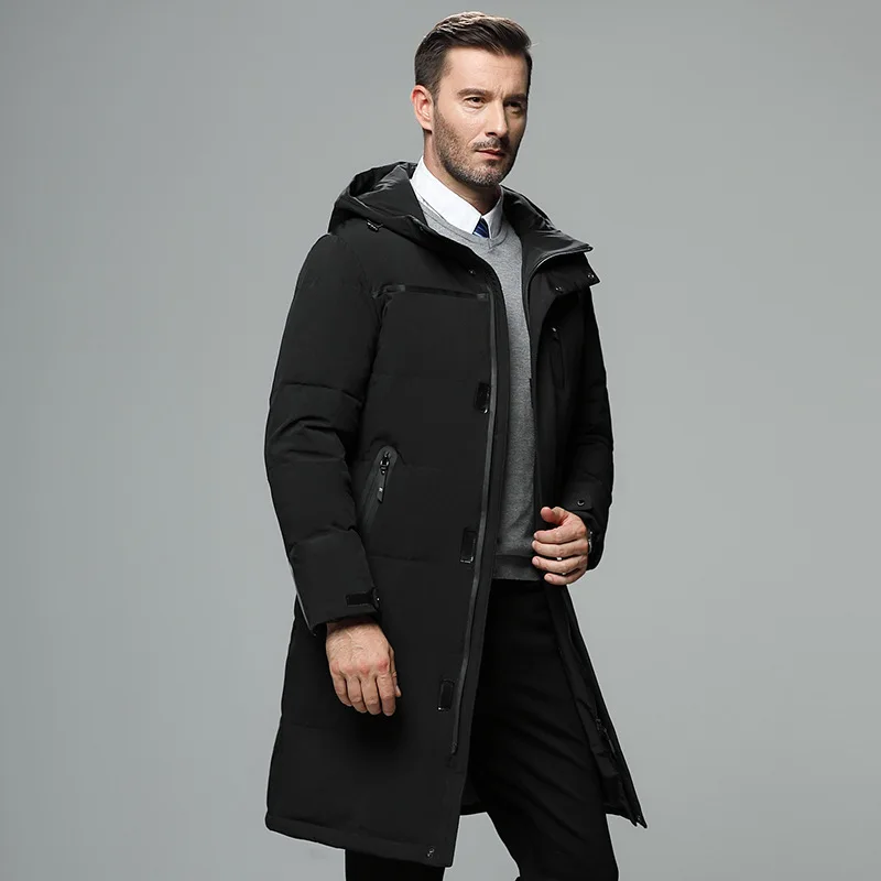 

-30 Degree Winter Men's Thick Warm White Duck Down Coats M-4XL Oversized Hooded Windbreaker Male Casual X-Long Puffer Jackets