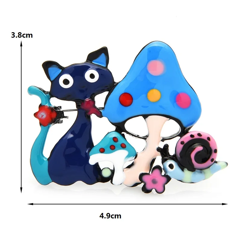 

Wuli&baby Enamel Mushroom And Cat Brooches For Women Unisex 4-color Animal Party Office Brooch Pins Gifts