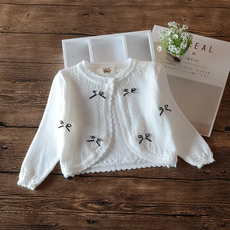 

Newborn Bow Cute Baby Girl Jacket Toddler White Children Sweet 100% Cotton Cardigan Coat 3 12 24 36 Month Baby Clothes 205035