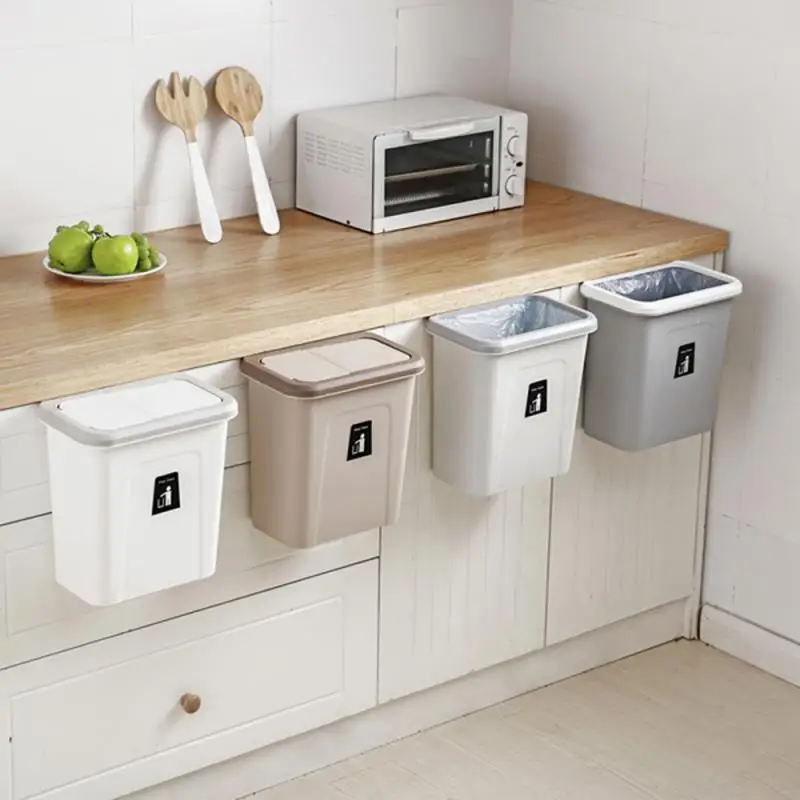 

7L Waste Bin Kitchen Cabinet Door Hanging Trash Bin Trash Can Wall Mounted Trashcan For Bathroom Toilet Waste Storage multicolor