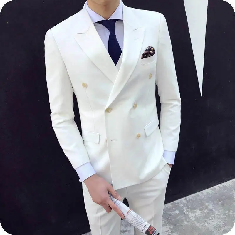 

Men's Classic Wedding Suits Pants Peaked Lapel Double Breasted Groom Tuxedos Man Blazer Slim Fit Terno Masculino 2Piece & Blazer