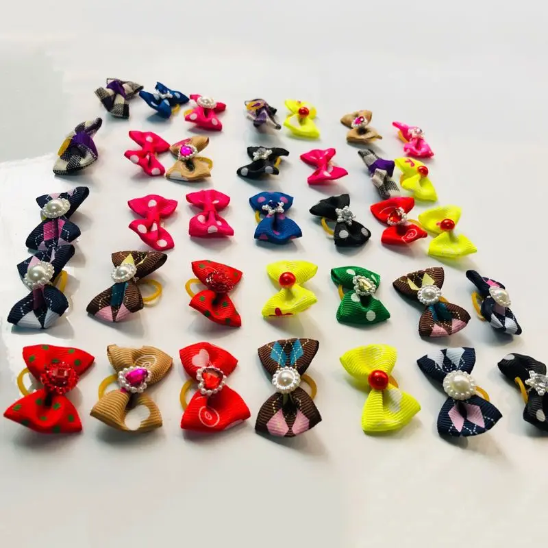 

60PCS Imitation Rhinestone Dog Puppy Hair Bows Pet Hair Grooming Decor Bowknot 85WC