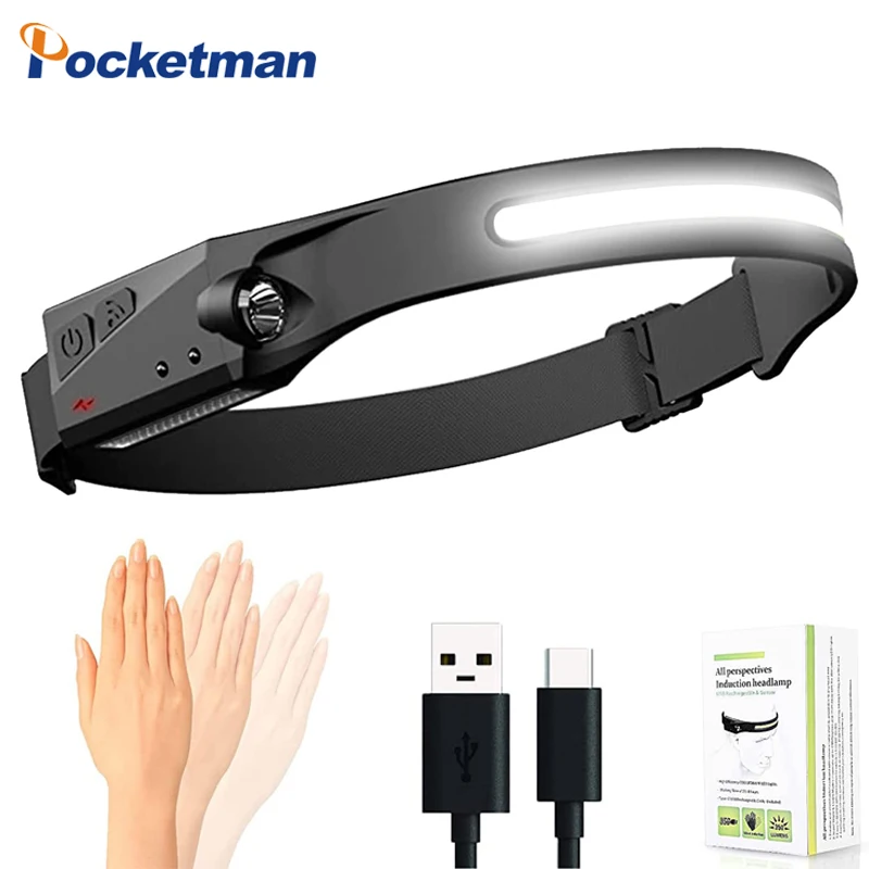 

Powerful Motion Sensor Headlight USB Rechargeable Headlamp Head Lamp Head Torch Waterproof for Camping With Battery,cable, 2PCS