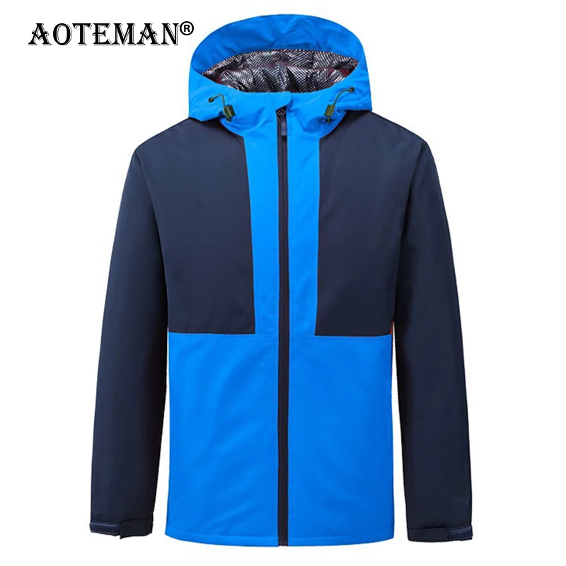 

Men Hooded Jacket Waterproof Coat Male Fashion Patchwork Outwear Windproof Hiking Men's Clothing Spring Autumn Windbreaker LM527