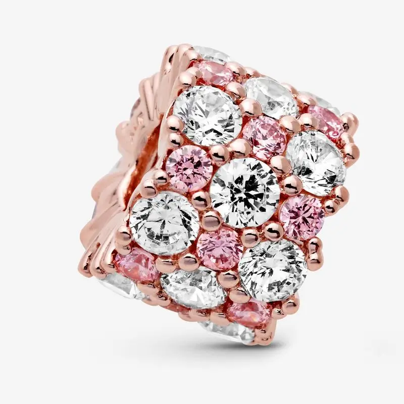

Luxury 925 Sterling Silver & Rose Gold Color Pink & Clear Sparkle Charm Beads Fit Original Pandora Bracelet Bangle Jewelry Gift