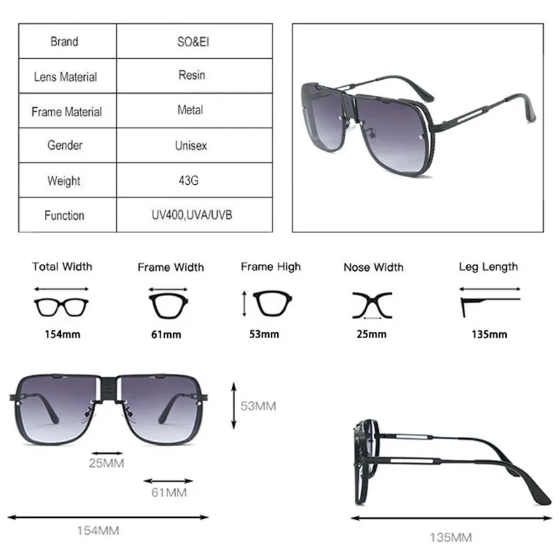 

SO&EI Oversized Square Women Sunglasses Brand Designer Hollow Out Metal Frame Gradient Lens Eyewear Sun Glasses Men Oculos UV400