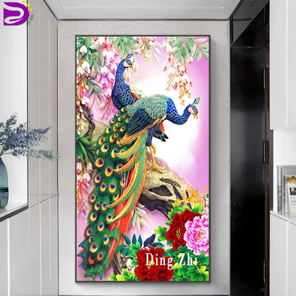 Квадратная круглая алмазная живопись с павлином искусственная Бриллиантовая