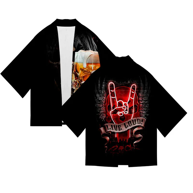 

Fashion 3d Print Cool Skull Beer Kimono Shirt Costume Sport Hip Hop Style Men Seven Point Sleeve Tops Cardigan Jacket Streetwear