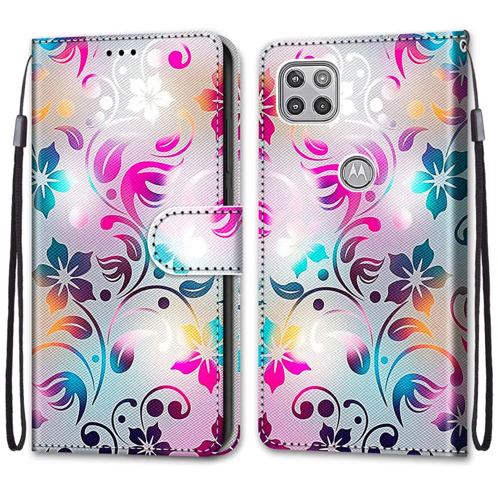 flower phone case with card slot wallet flip stand cover for moto e6 play e6s e7 plus g 5g plus one 5g g8 power g9 play capa free global shipping
