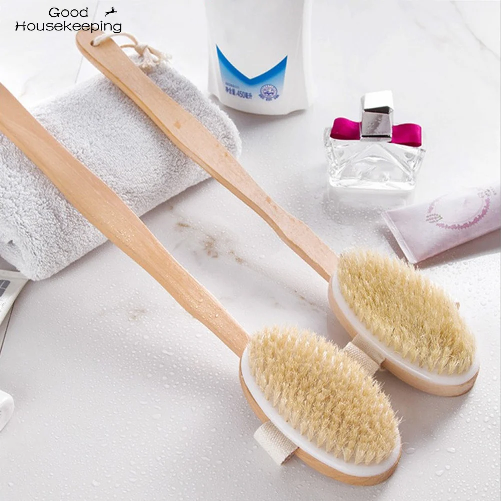 

Щетка для душа с натуральной щетиной и мягкой щетиной, длинная деревянная ручка