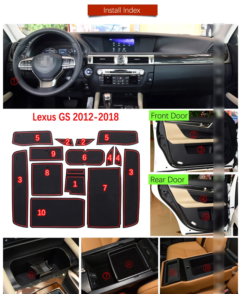 Противоскользящие резиновые ворота слот чашки коврик для Lexus RX NX GS IS ES CT200h RX350 RX450h IS250 ES350 ES300h GS350 аксессуары