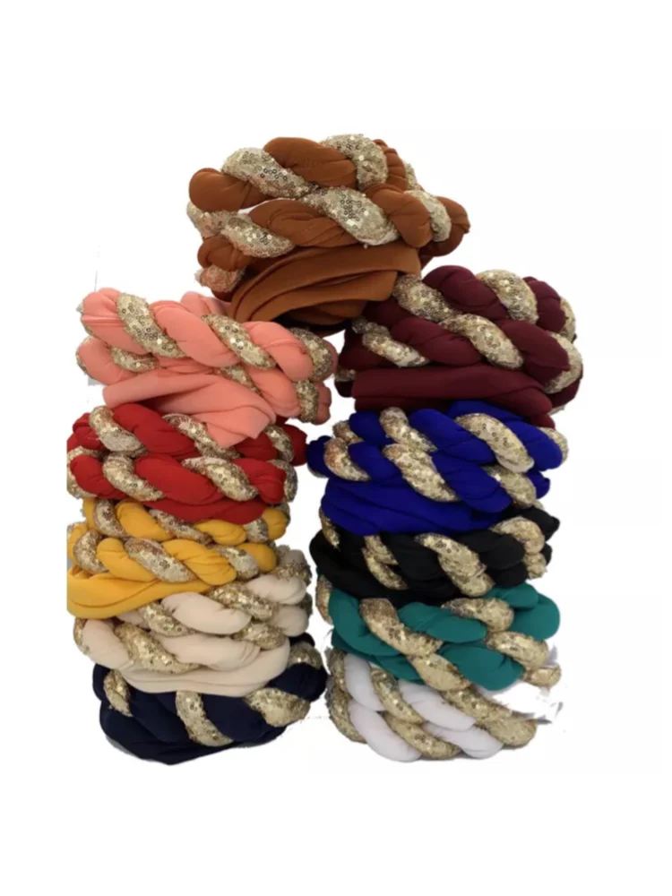 

Latest Shinning Sequins Turban Cap for Women Ready Female Head Wraps African Auto Geles Aso Oke Headtie Already Made Headties