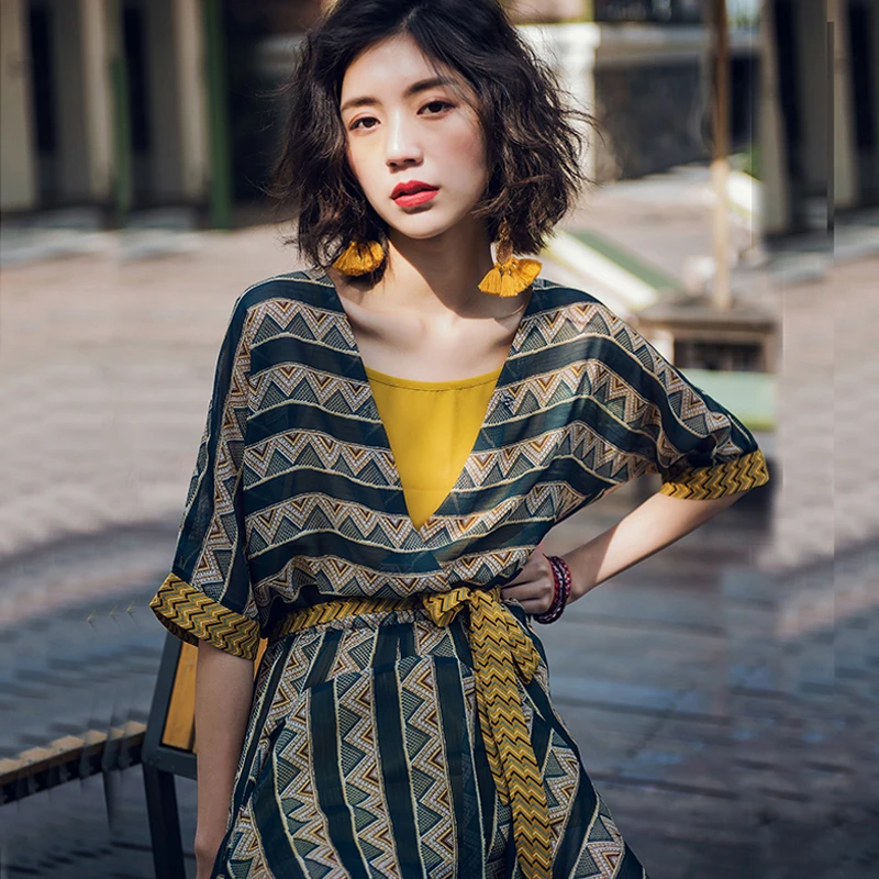 Весенне летний новый стиль богемный костюм из двух частей платье необычное