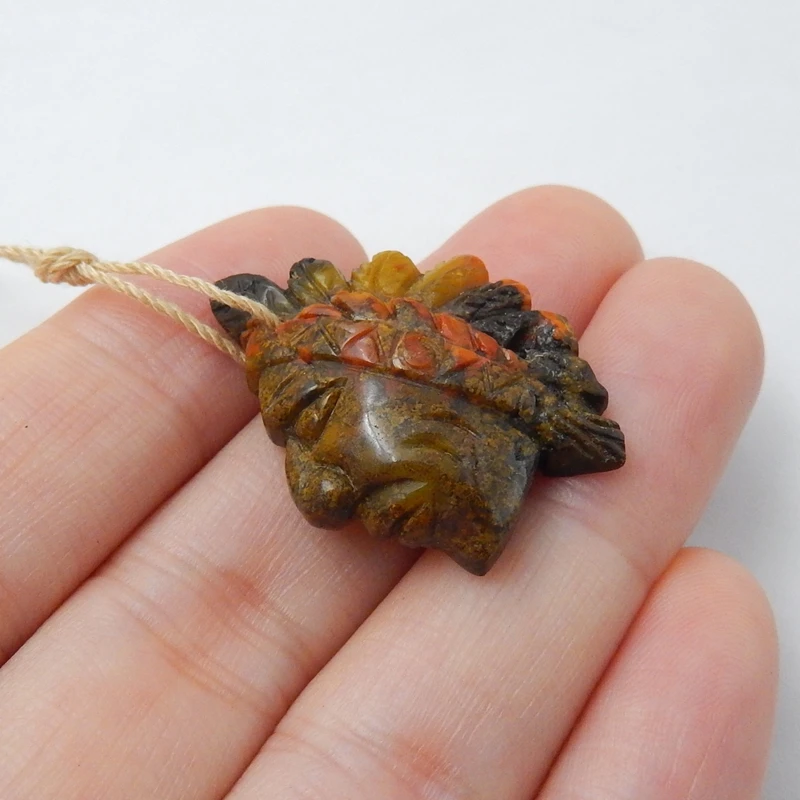 Hot Sale Natural Stone Warring States Red Agate Handmade Indian Head Short Pendant Semi-finished products DIY Jewelry Making | Украшения и