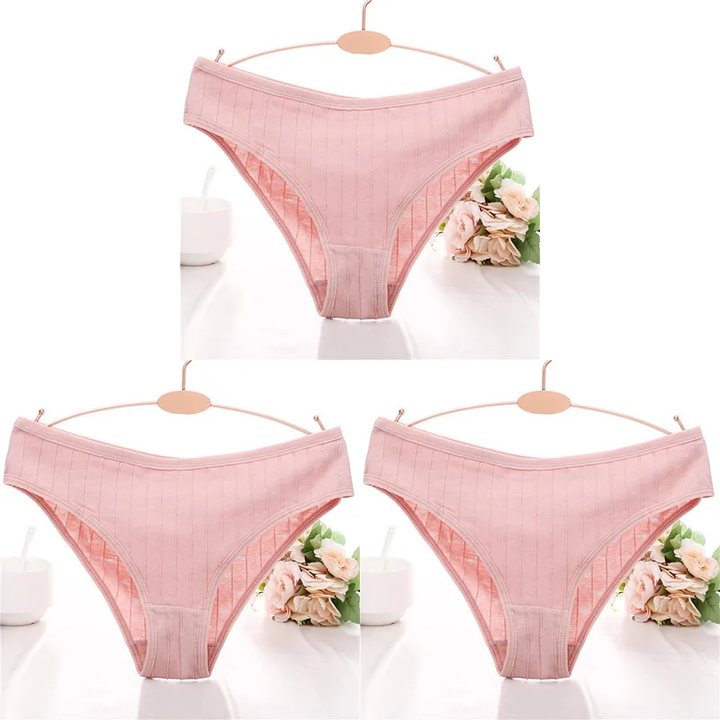 pink 3pcs Хлопковые трусики с тиснением в виде сердца для женщин, одноцветные женские сексуальные трусы-брифы, нижнее белье, трусы, 3D полосатые хлопковые трусики - Цвет: pink 3pcs