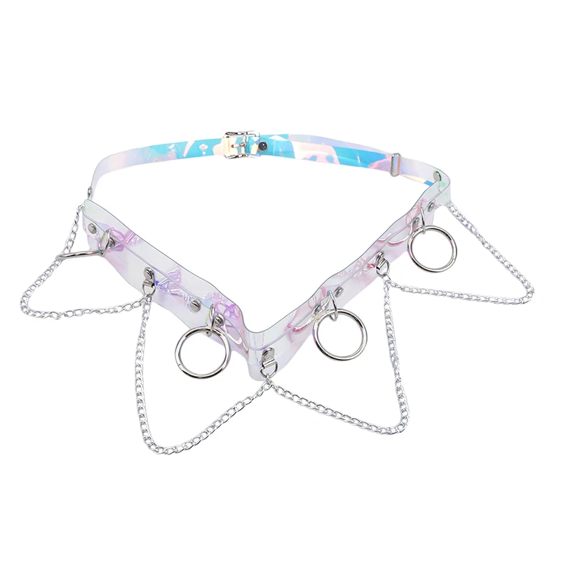 

2020 New Women Belts Punk Gothic Faux Leather Belt Metal Chain Ring Waist Strap Street Dance Decor