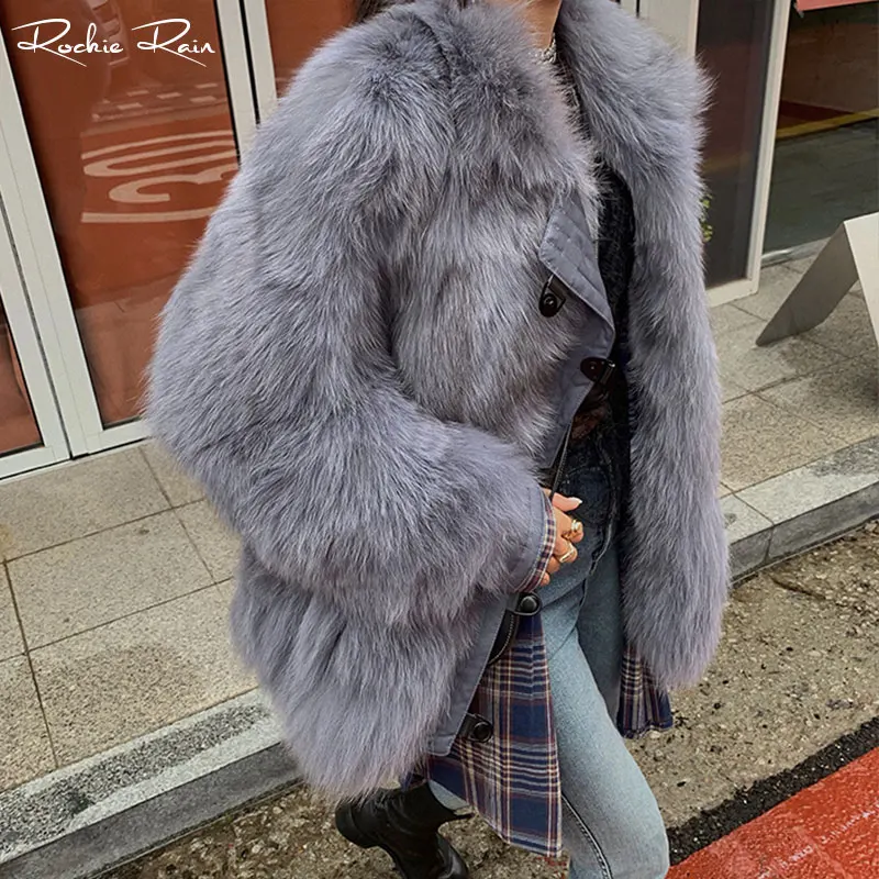 Натуральный Лисий мех пальто для женщин зимние теплые свободные отложной
