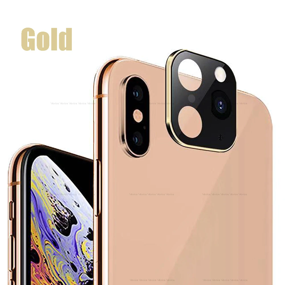 Gold Чехол для iPhone 11 Pro Max Simulation camera для iPhone X XS MAX Xs чехол для объектива камеры кольцо из титанового сплава - Цвет: Gold