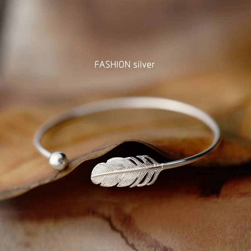 

OBEAR Simple Feather Adjustable Opening Bracelets & Bangles Fashion Silver Plated Jewelry for Women Bracelet