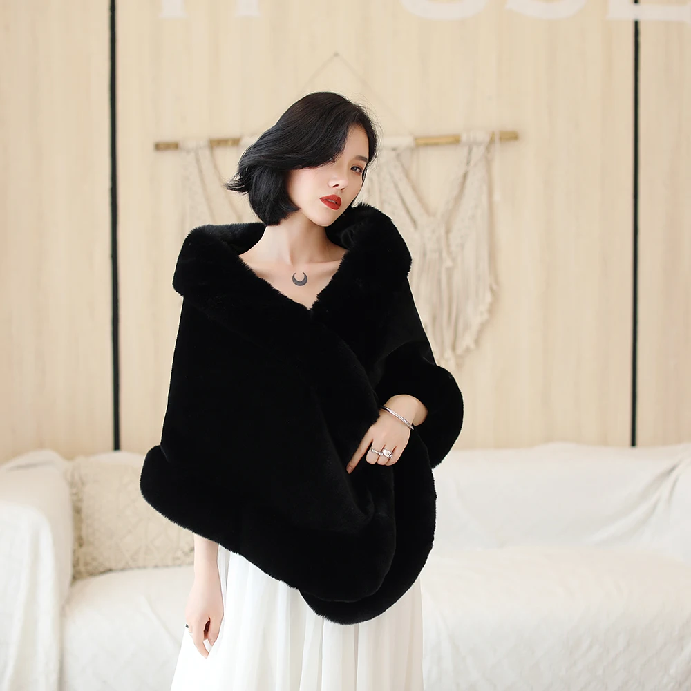 Искусственный Мех теплая шаль заворачиваемая женская зимняя одежда накидка
