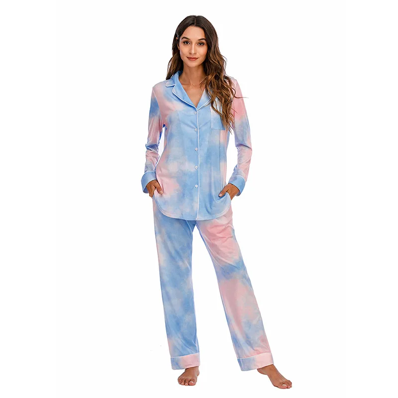 

2 Piece Set Tie Dye Modal Sleepwear Pajamas Set Female Long Sleeve Home Sleep Clothes for Women