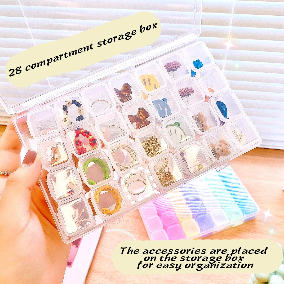 

28 Grid Portable Jewelry Washi Tapes Storage Box Desktop Multifunction Earrings pill Accessories Organizer School Stationery